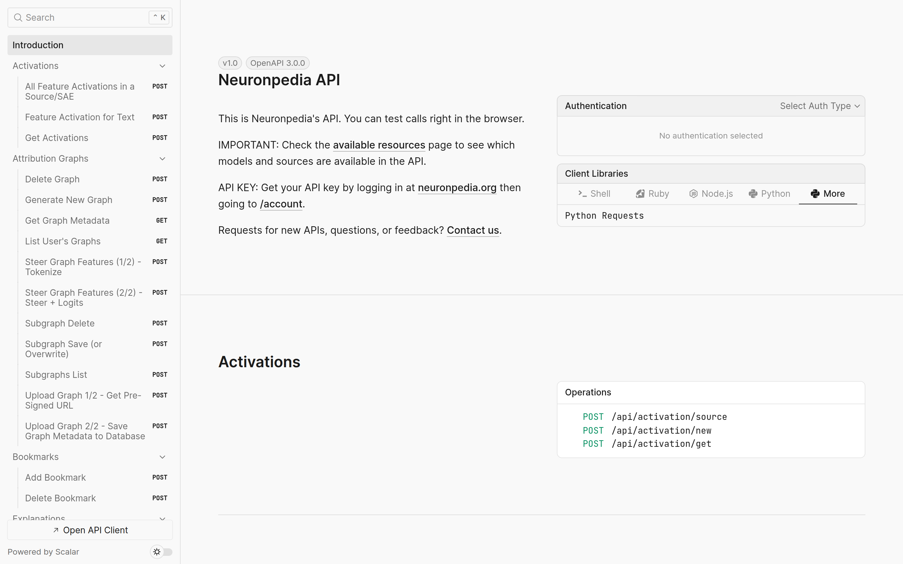 The Neuronpedia API reference.