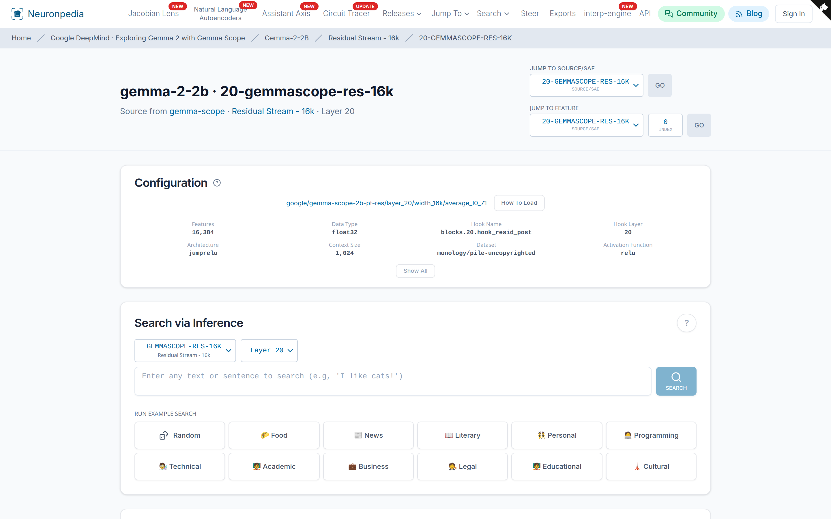 The source page for gemma-2-2b · 20-gemmascope-res-16k.
